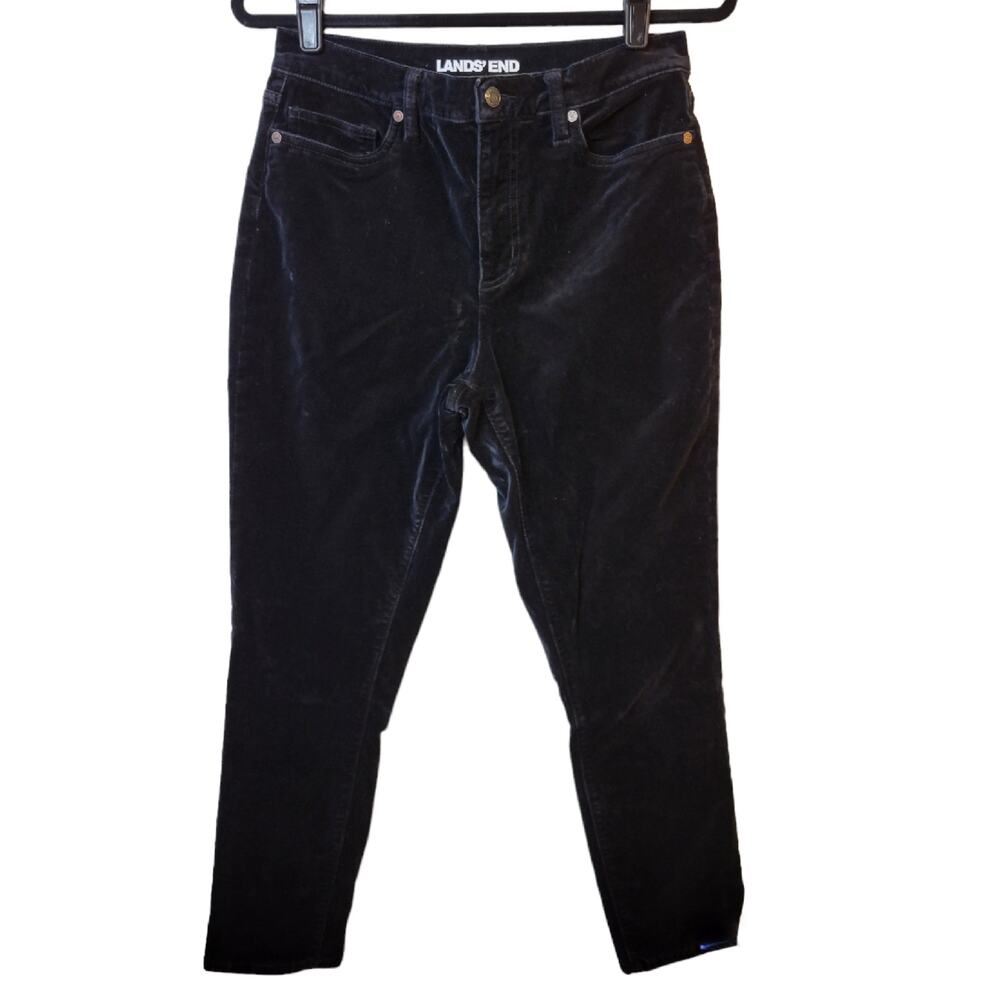 Lands End High Rise Slim Velvet Pants Women's 8 Festive Preppy Academia Classic